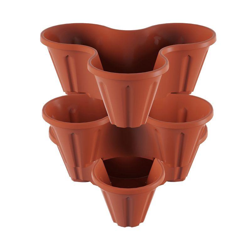 Stacking Planter Tower- 3-Tier Space Saving Flower Pots- Set of 3 Indoor/Outdoor Vertical Herb & Vegetable Garden by Pure Garden (Terracotta Colored)