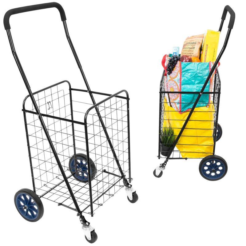 Black Metal Foldable Utility Cart with Swivel Wheels