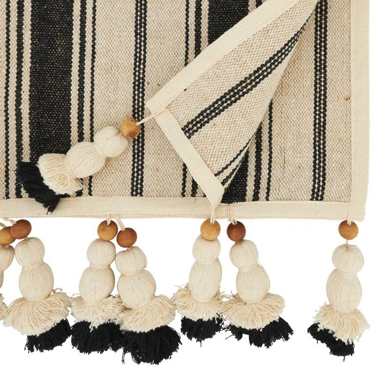 Saro Lifestyle Wood Bead Tassel Trimmed Stripe Table Runner, Black, 13"x72"