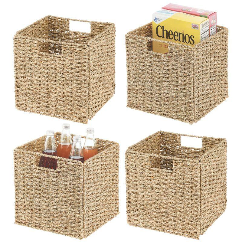 Natural Seagrass Rectangular Woven Kitchen Basket Set with Handles