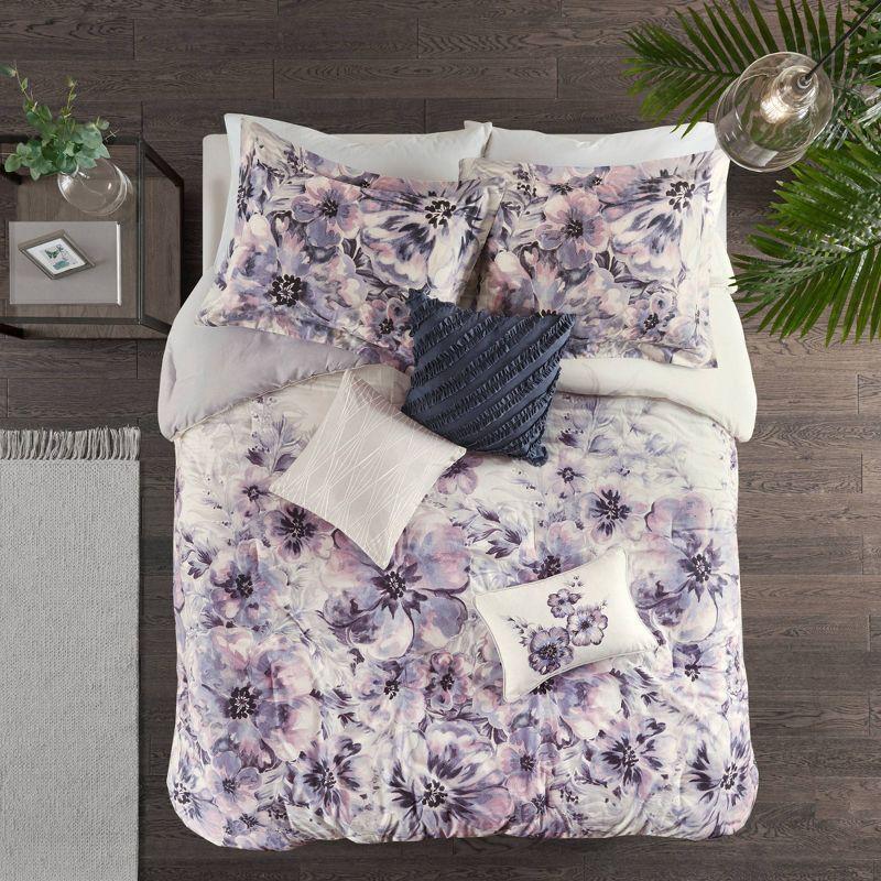 Purple Floral Cotton Queen 7-Piece Comforter Set