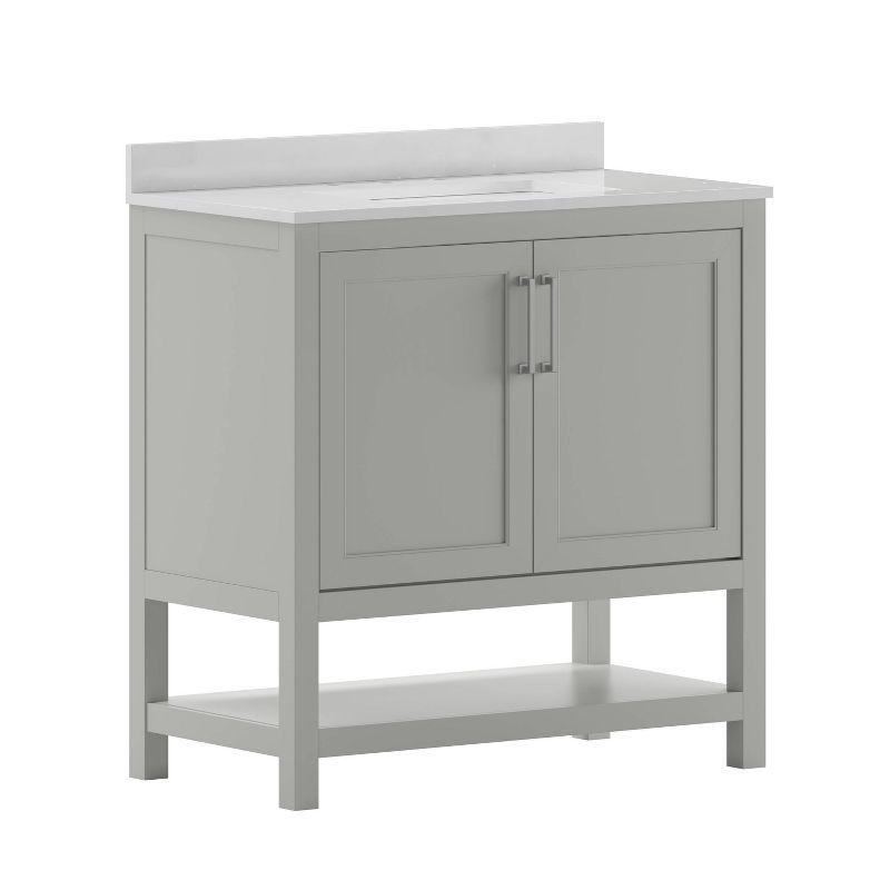 Vivien 36" Gray Bathroom Vanity with Carrara Marble and Ceramic Sink