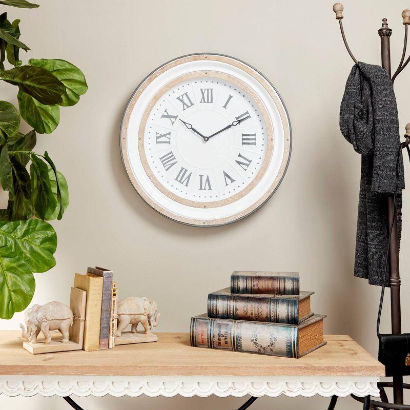 Farmhouse Metal Vintage Wall Clock White - Olivia & May: Silent Mechanism, 24" Size, Round Shape
