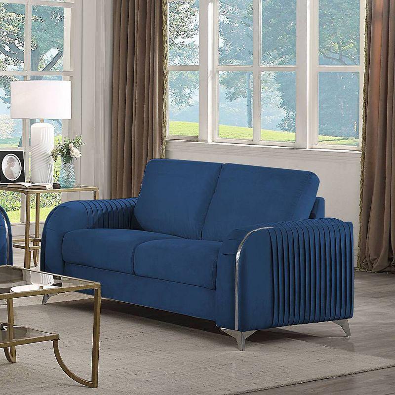 Wenona Blue Velvet Loveseat with Chrome Accents