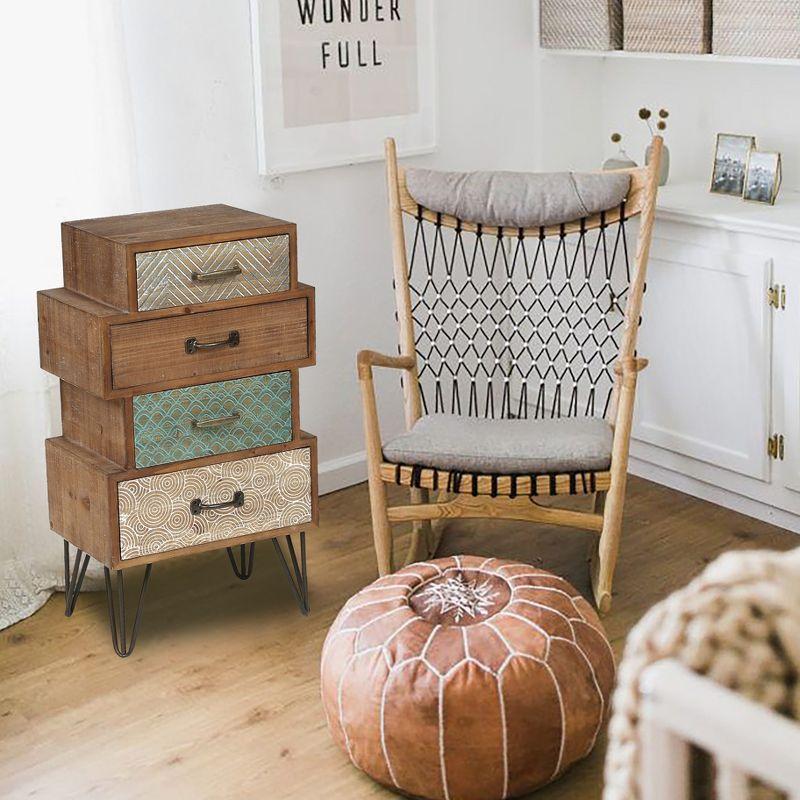 Mid-Century Brown 4-Drawer Wood Accent Chest with Metal Legs