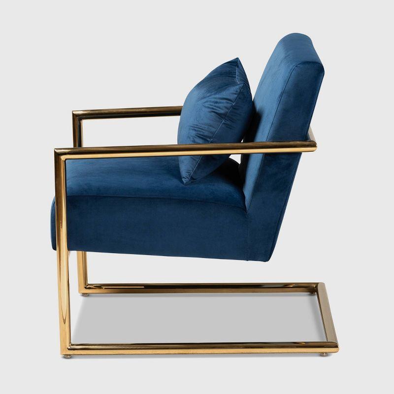 Mira Velvet Upholstered Metal Lounge Chair Navy Blue/Gold - Baxton Studio: Plush Seating for Home Office, No Assembly Required