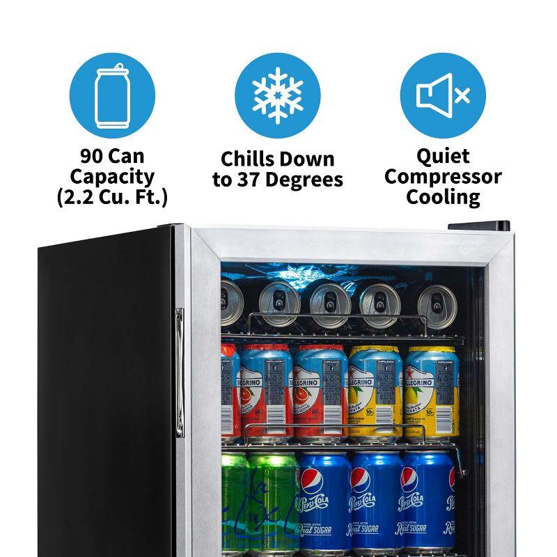 Newair 90 Can Freestanding Beverage Fridge in Stainless Steel, Compact with Adjustable Shelves