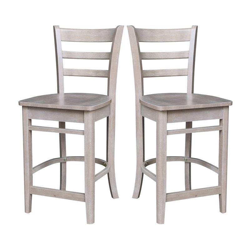 24" Emily Counter Height Barstool Washed Gray/Taupe - International Concepts: Solid Wood, Ladder-Back