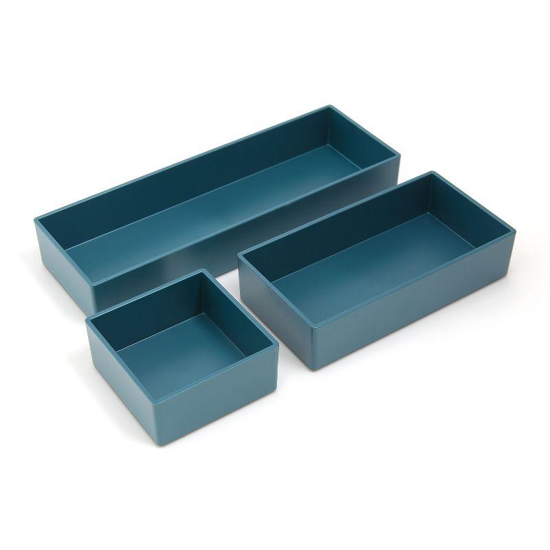 Teal Plastic 3-Piece Desk Drawer Organizer Set