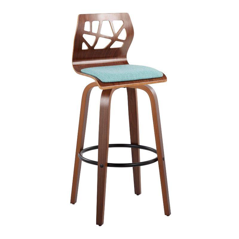 Set of 2 Folia Barstools Walnut/Black/Teal - LumiSource: Mid-Century Modern, Swivel, Upholstered, Wood Frame