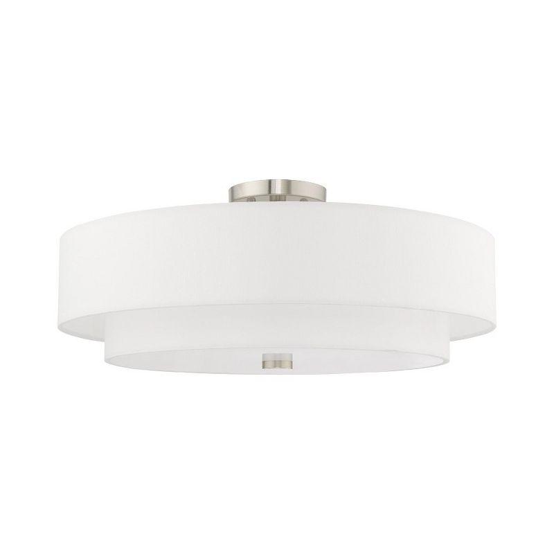 Meridian Brushed Nickel 5-Light Indoor Drum Flush Mount with Off-White Shade