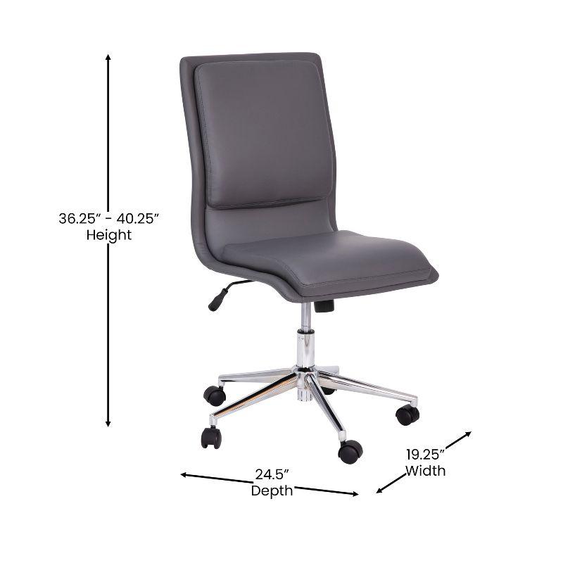 Flash Furniture Madigan Mid-Back Armless Swivel Task Office Chair with LeatherSoft and Adjustable Chrome Base, Gray