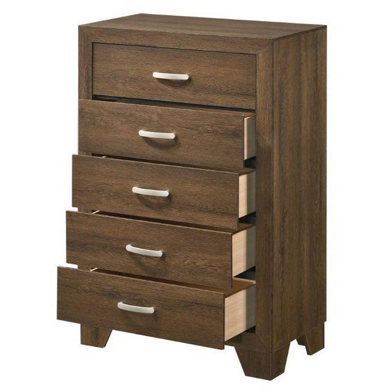 32" Brown Oak 5-Drawer Chest with Metal Handles