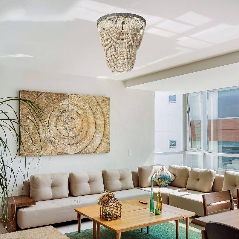 Tiered Draped Wood Bead and Metal Semi-Flush Light - Storied Home