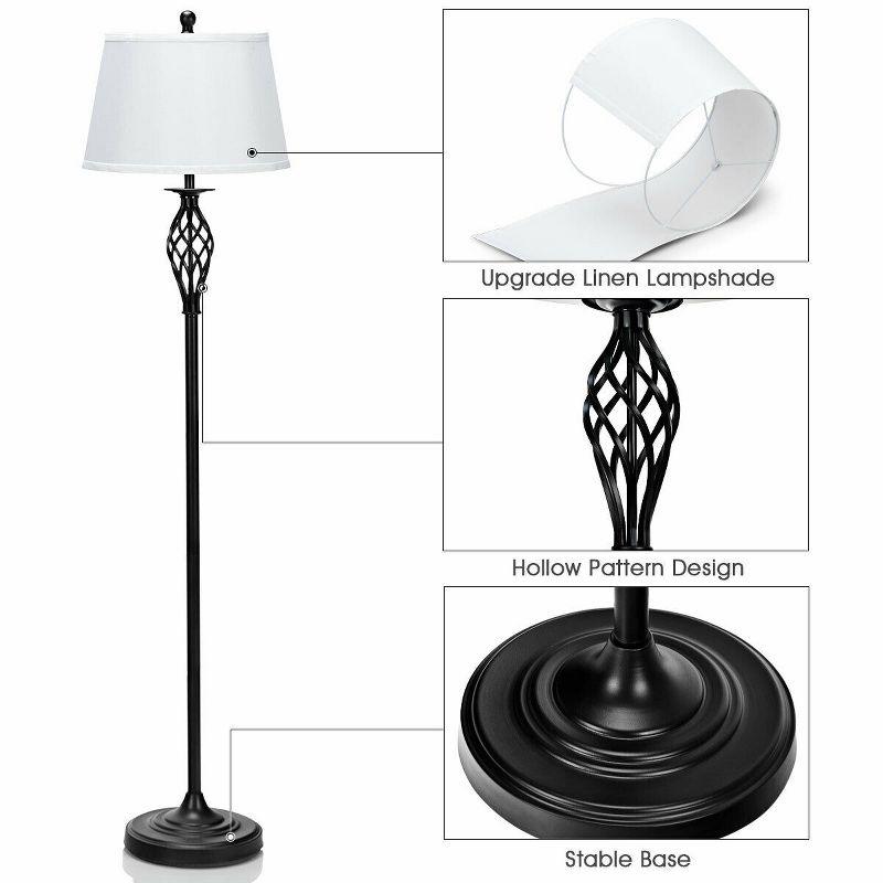 Tangkula Lamp Set 3-Piece Modern Antique Bronze Finish Lamps, Floor Lamp and Table Lamps Set with Soft Pleated White Fabric Shades