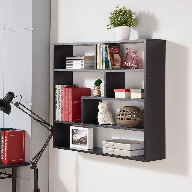 Black MDF Rectangular Wall Shelf with Cubes, 41" x 10"