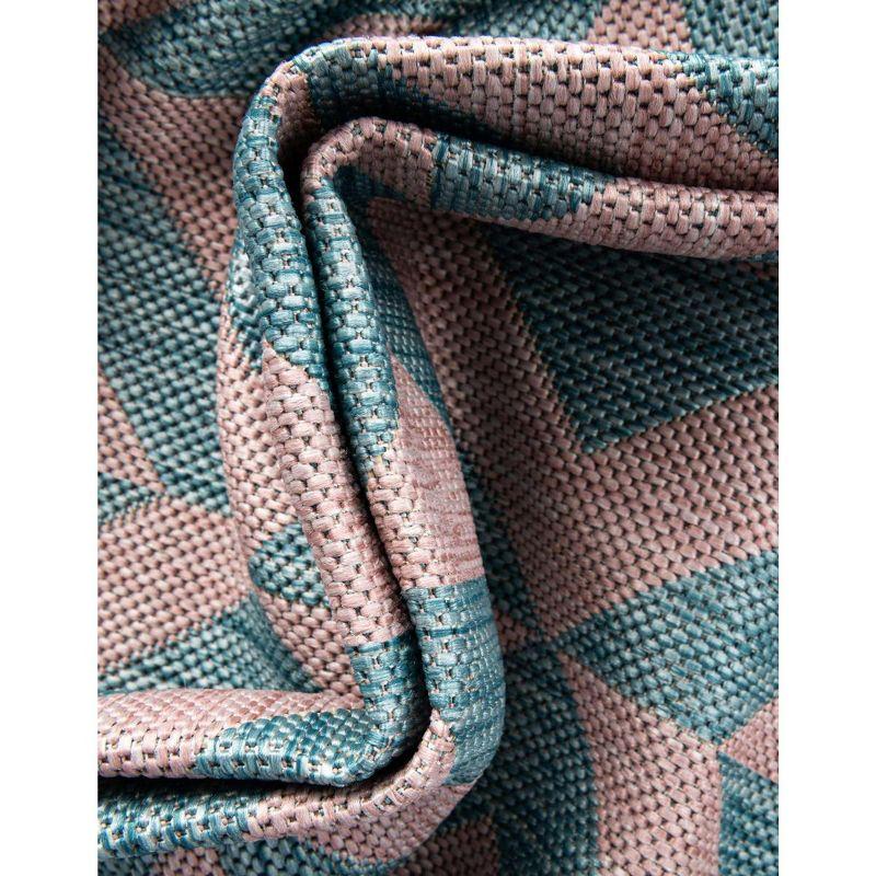 Pink and Aqua Geometric 4' x 6' Synthetic Outdoor Rug