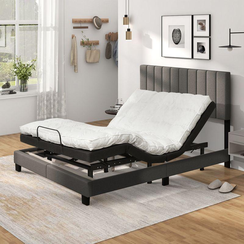 Costway Queen Upholstered Platform Bed Frame Mattress Foundation Box Spring Needed Gray