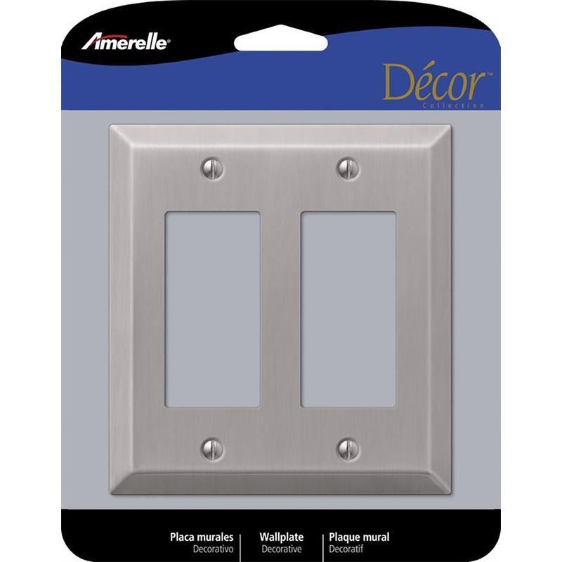 Brushed Nickel 2-Gang Double Rocker Steel Wall Plate