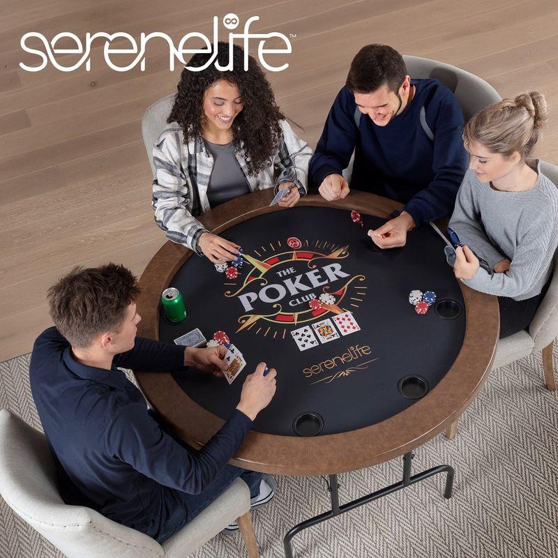 SereneLife 8- Player Round Foldable Poker Table - Brown