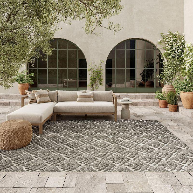 Nourison Aloha Tropical Palm Flatweave High-Low Indoor Outdoor Area Rug Charcoal 9' x 12'