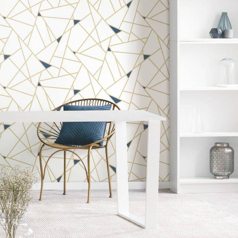 RoomMates Fracture Gold Peel and Stick Wallpaper: Removable Vinyl, Geometric Abstract, Modern Decor, 28.18 Sq Ft Coverage