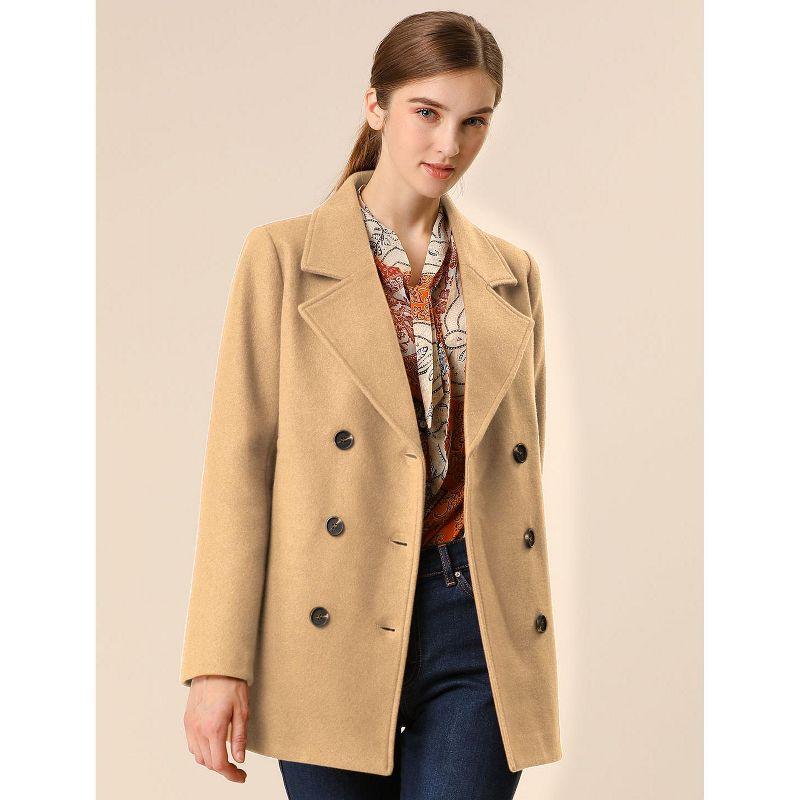 Allegra K Women's Long Sleeves Double Breasted Button Winter Outerwear Pea Coat Camel X-Large
