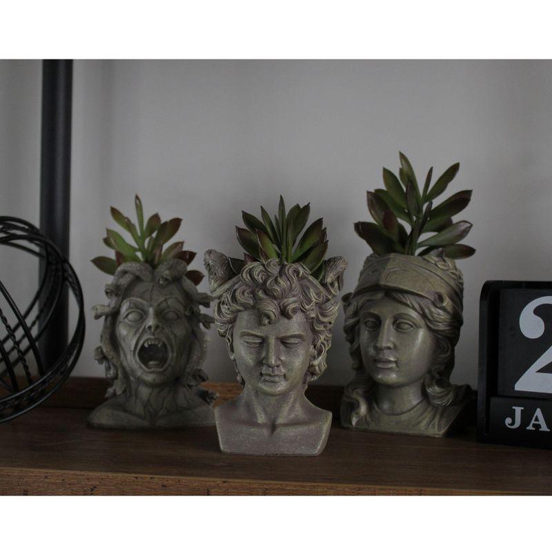 Darware Mini Resin Medusa / Athena / Perseus Planter, 3pc Set; Garden Decor Statue Flower Pot