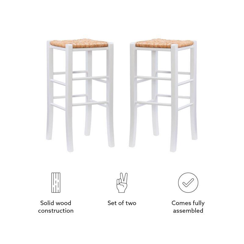 Set of 2 Gianna Backless Handwoven Rush Seat Barstools White - Linon: Solid Wood, 29" Height