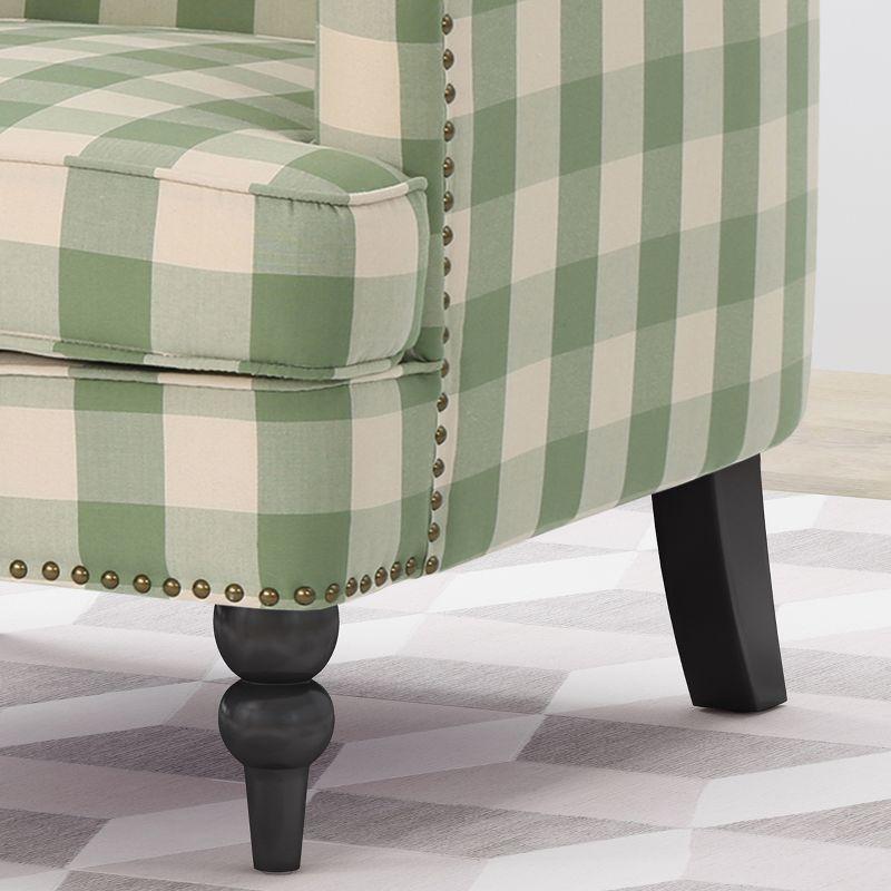 Breezy Hillside Green Checkerboard Handcrafted Wood Club Chair