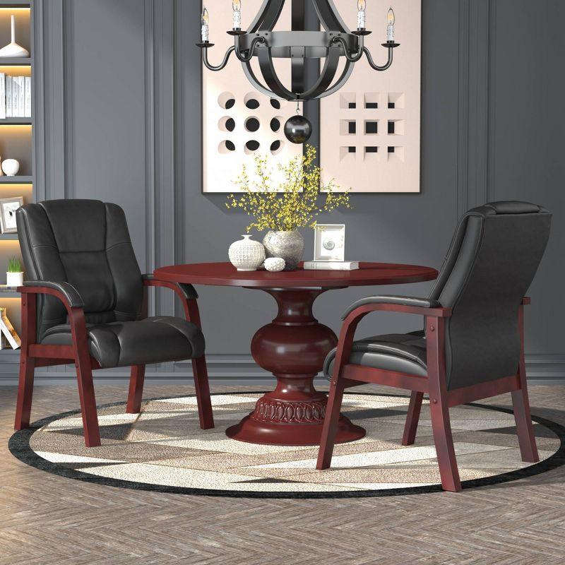 Mid-Back Black Vinyl Guest Chair with Mahogany Wood Frame