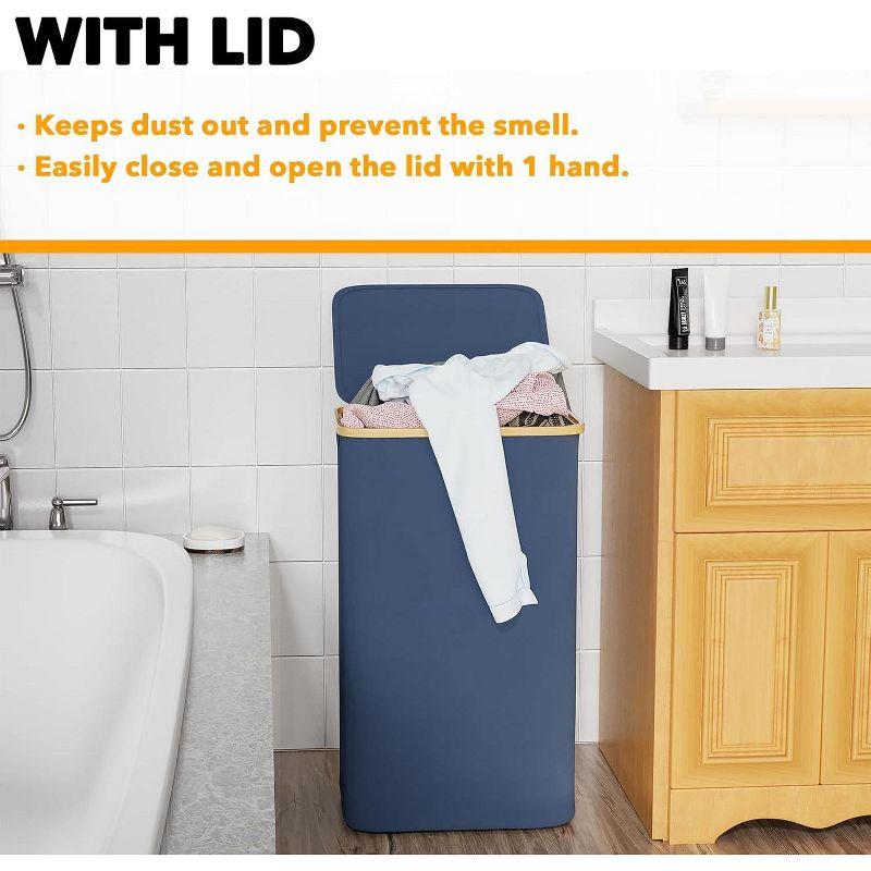 110 L Laundry Hamper with Lid,features Bamboo Handle,Blue