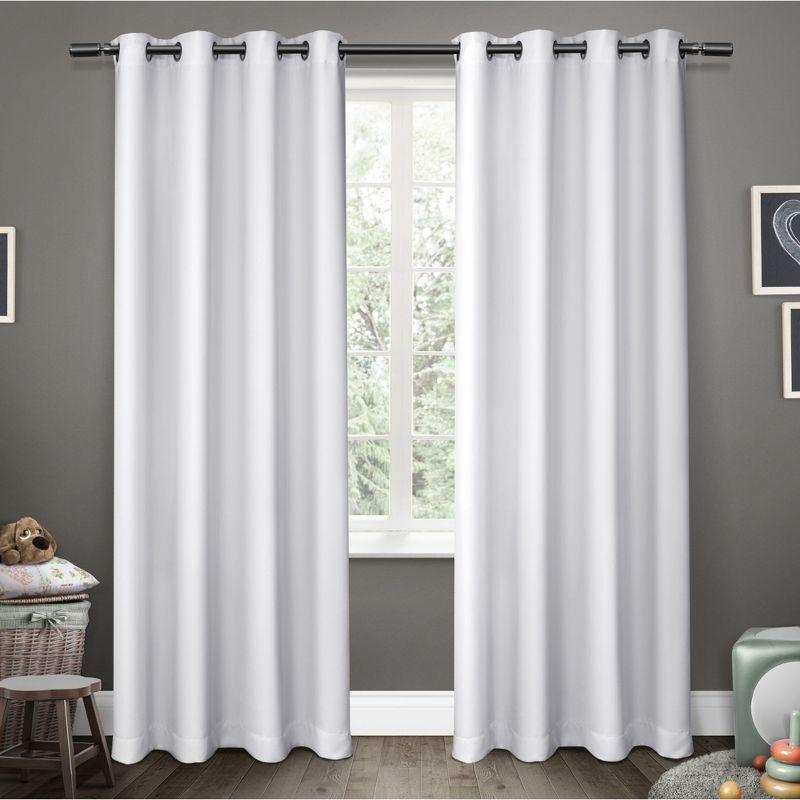 Exclusive Home Sateen Kids Twill Woven Room Darkening Blackout Grommet Top Curtain Panel Pair, 52"x96", Winter White