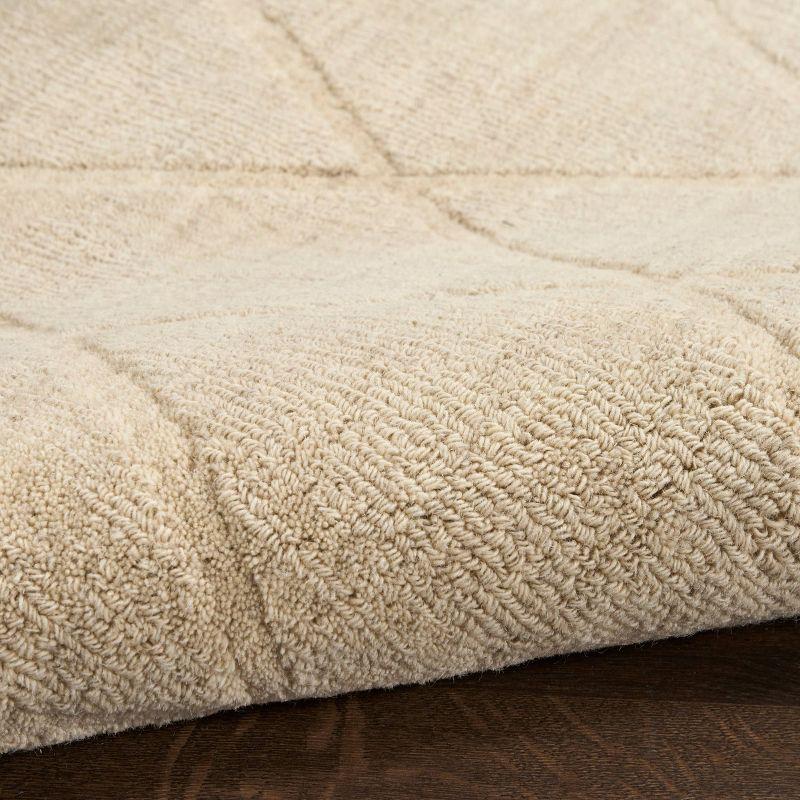 Nourison 5'3"x7'3" Wool Haven Modern Handwoven Area Rug Beige: Geometric Diamond Pattern, Medium Pile, Hand-Carved