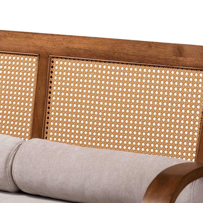 Baxton Studio Sage Fabric and Wood Sofa with Woven Rattan Light Gray/Walnut Brown/Natural Brown