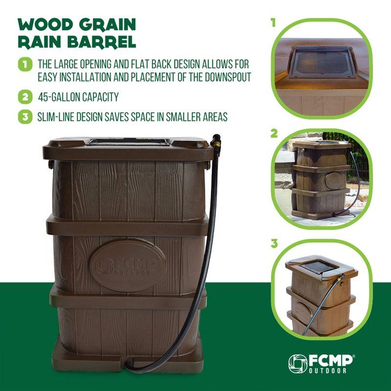 FCMP Outdoor WG4000 45 Gal Wood Grain Rain Water Catcher Barrel Container