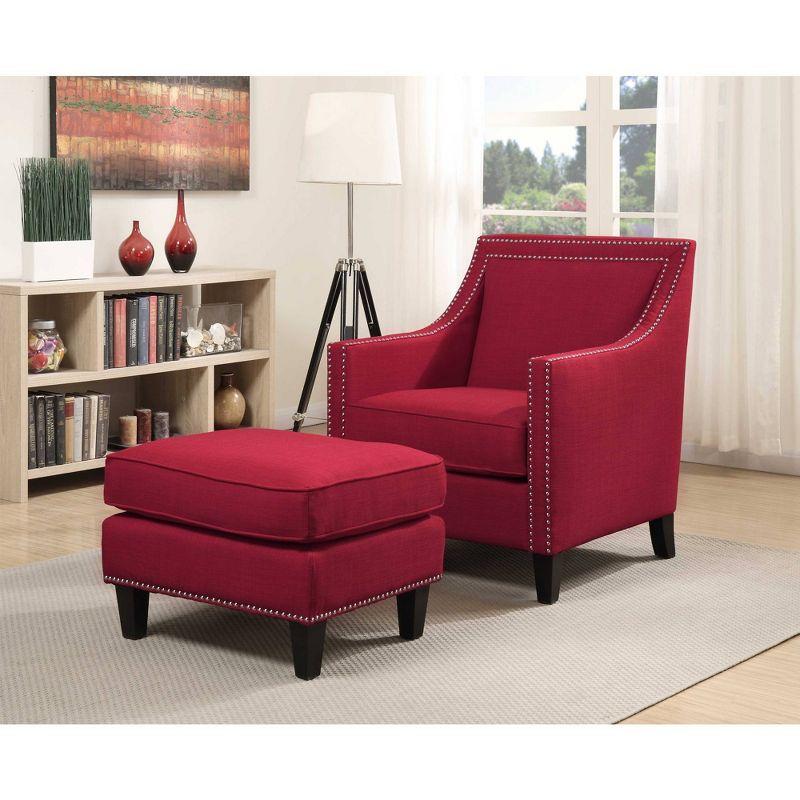 Emery Ottoman Berry - Picket House Furnishings: Contemporary Nailhead Trim, Square Upholstered Footstool