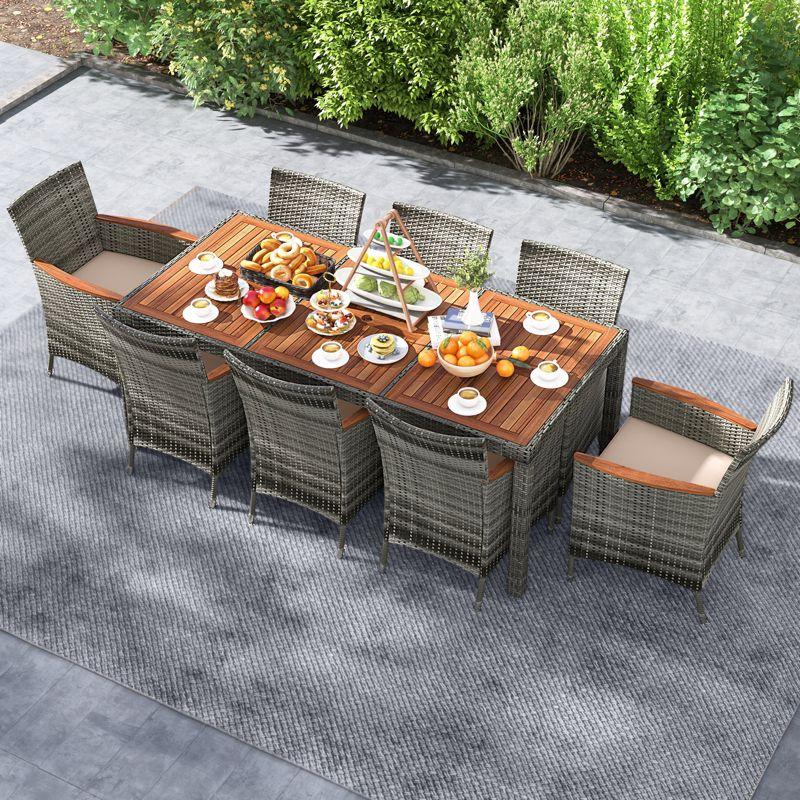 Costway 9PCS Patio Rattan Dining Set Mix Gray Acacia Wood Table Cushioned Chair