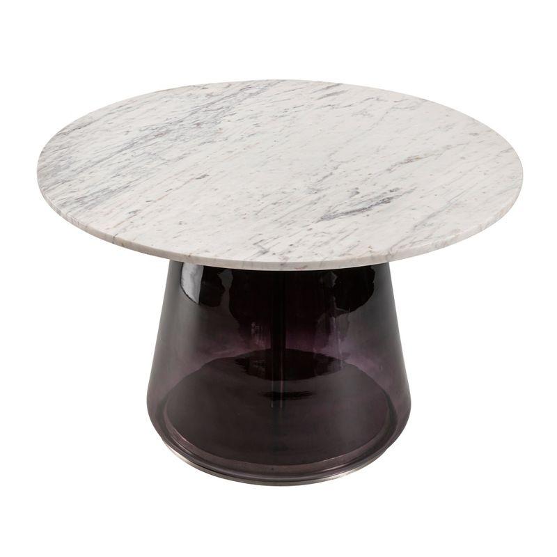 Sagebrook Home 19" Glass and Marble Round Coffee Table with Glass Base Purple/White: Elegant Center Table, No Tools Assembly