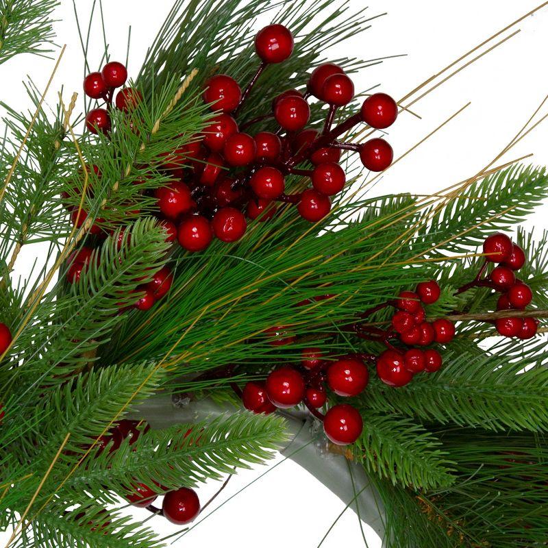 24-Inch Mixed Pine and Red Berry Artificial Christmas Wreath - Unlit