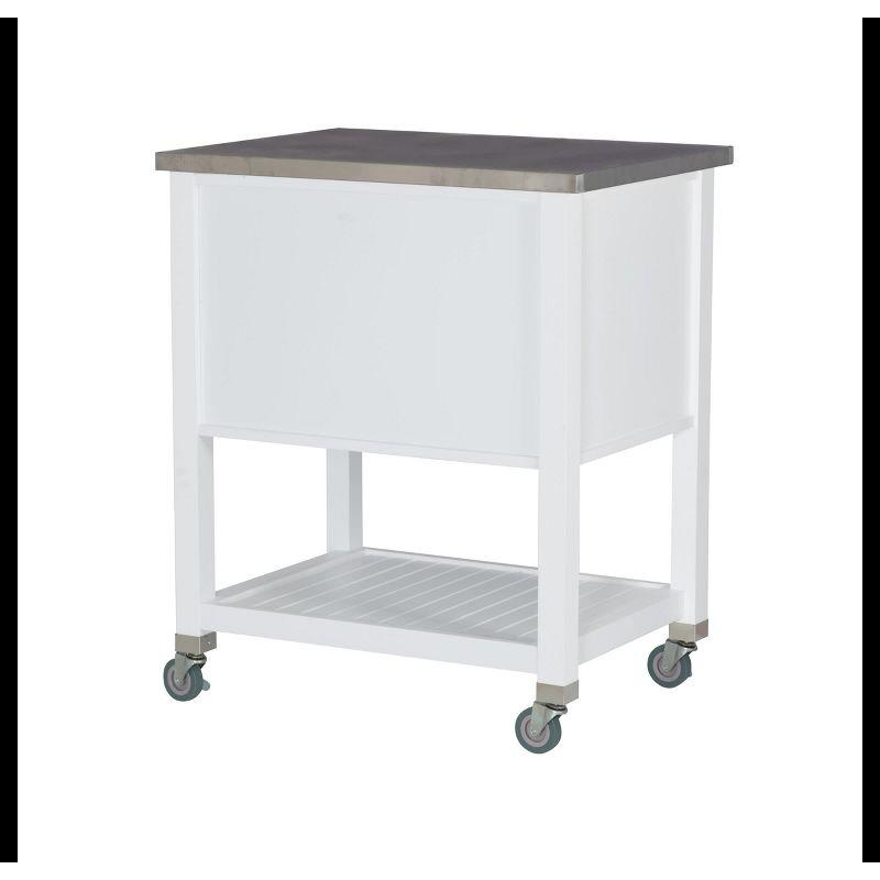 Robbin White Wood Kitchen Cart: Stainless Steel Top, Storage on Wheels - Linon