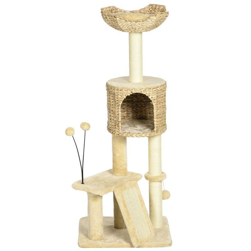 PawHut Scratching Posts Include 45" Cat Tree for Indoor Cats with Ramp, Condo, Toy Balls, Platforms, Bed Cat Tower, Beige