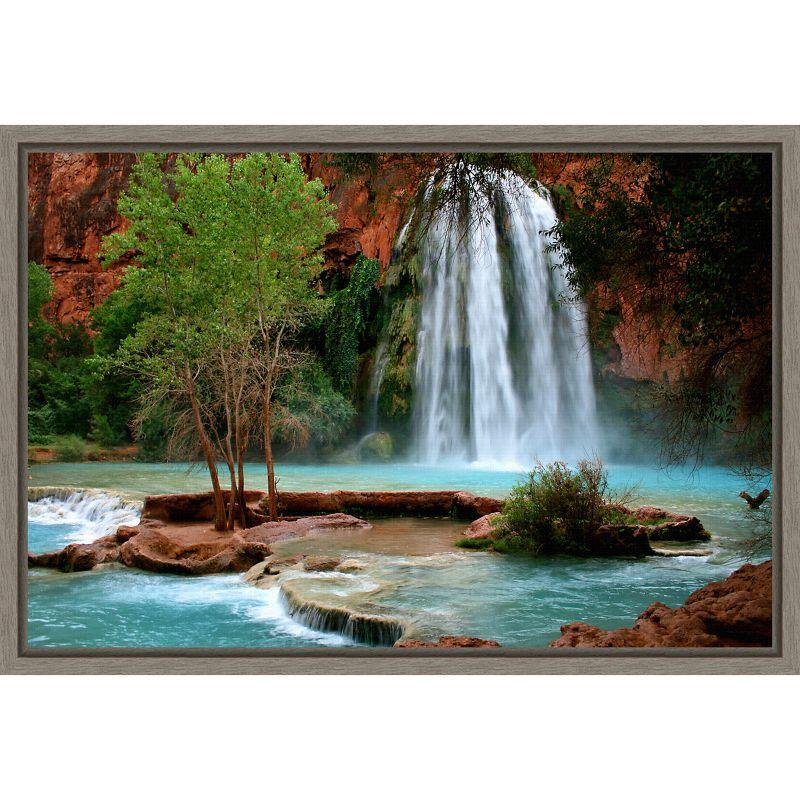 Havasu Falls Landscape Framed Canvas Wall Art in Gray