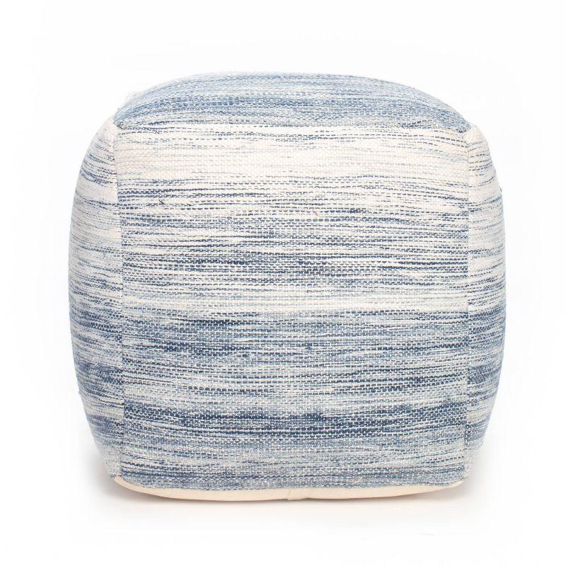 Bar Harbor 21" Blue and Ivory Cotton Pouf Ottoman