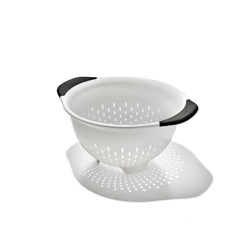 OXO Softworks Colander with Black Handles: 3 Qt White Plastic Strainer, Dishwasher-Safe Kitchen Drainer