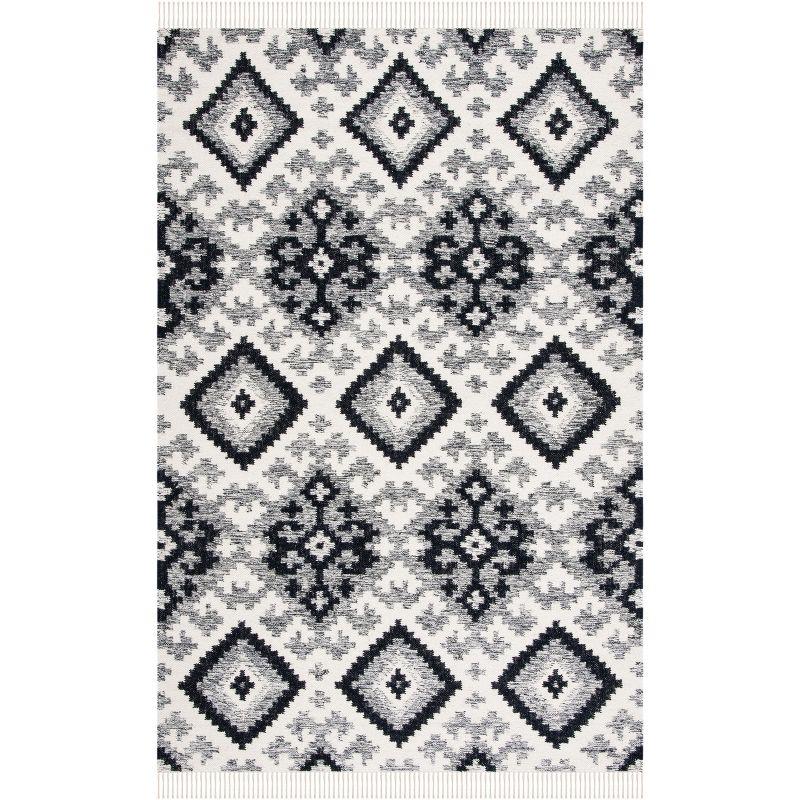 Bohemian Nomad Black Wool 4' x 6' Handwoven Flatweave Rug