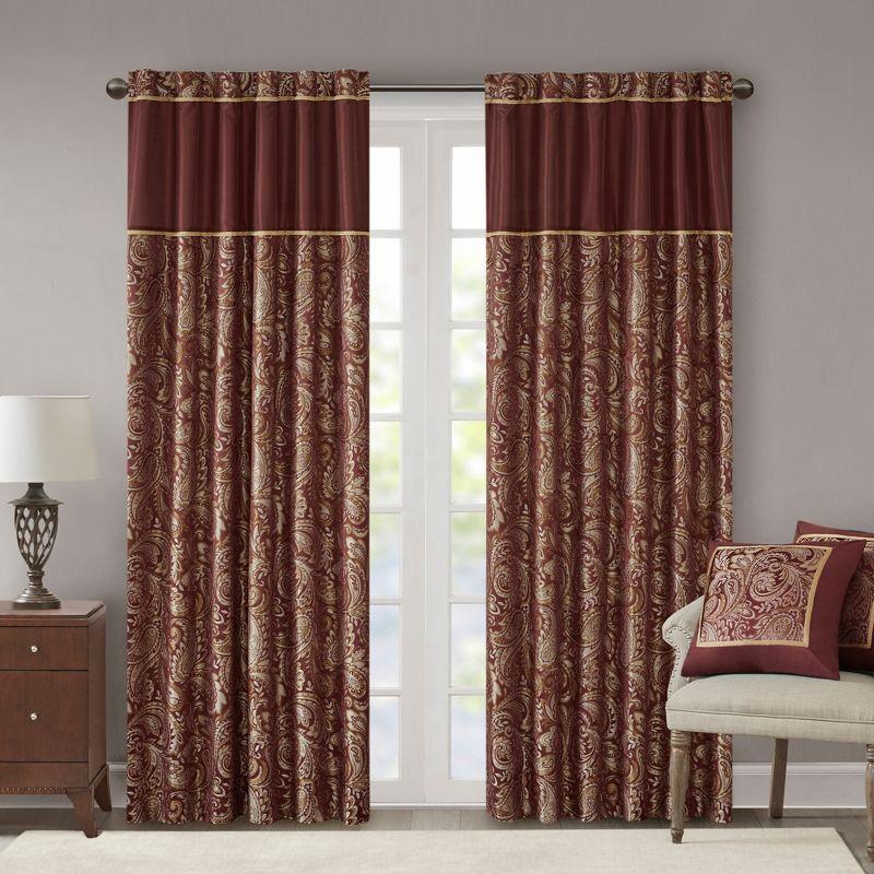 Burgundy Faux Silk Light-Filtering Rod Pocket Curtain Panel Pair