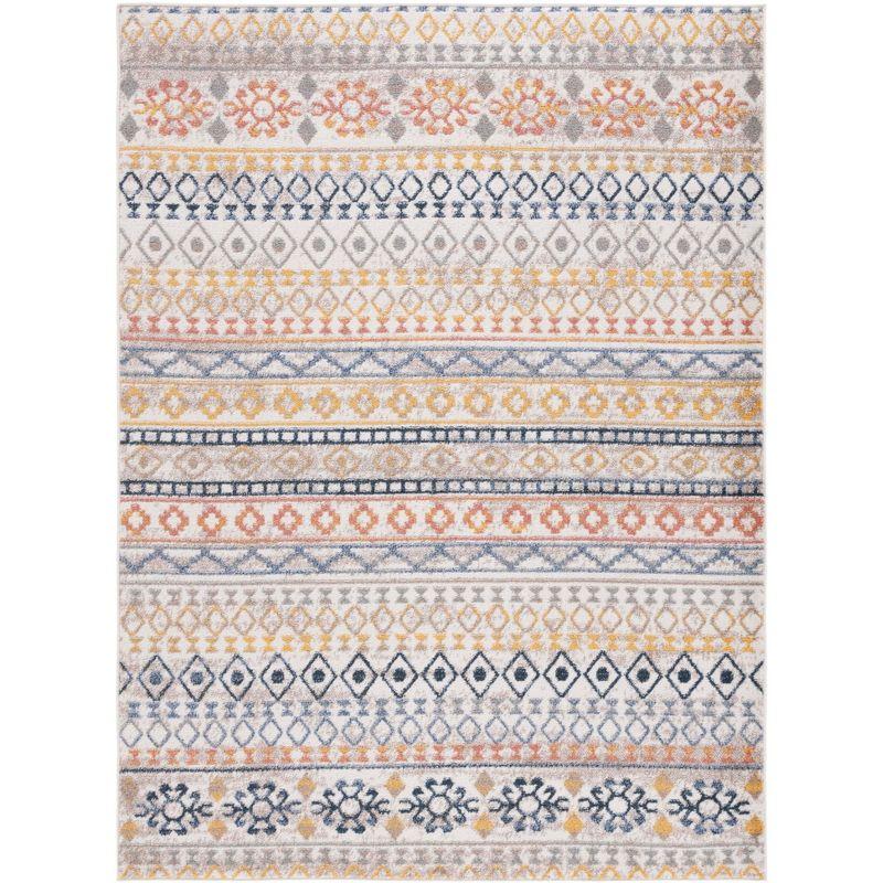 Ivory and Blue Rust Hand-Knotted Synthetic 5' x 8' Area Rug