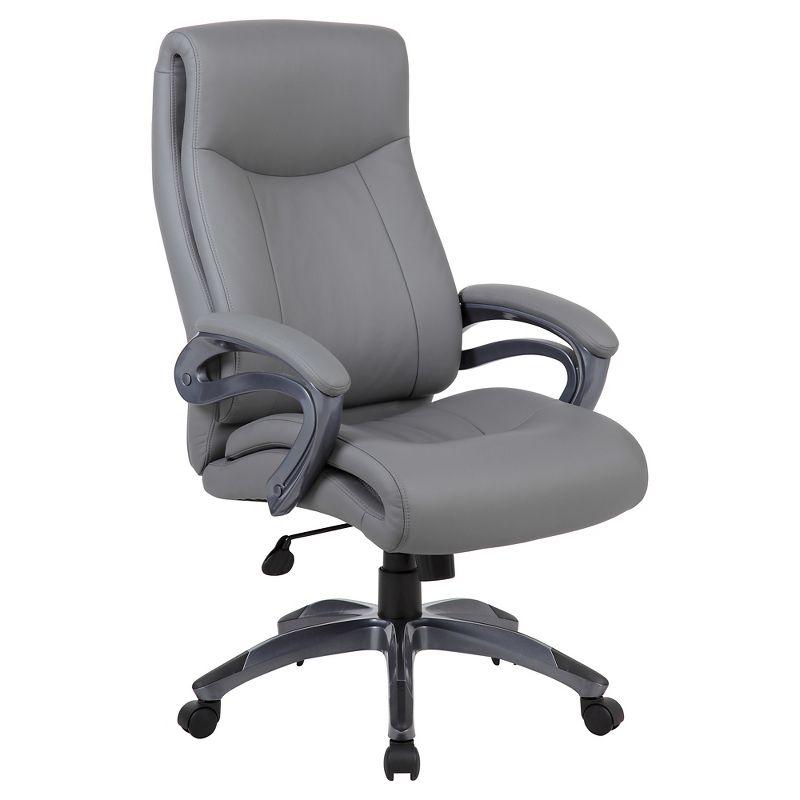 Double Layer Executive Chair Gray - Boss Office Products: LeatherPlus, Pneumatic Lift, 27" Nylon Base