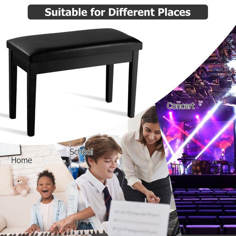 Tangkula PU Leather Piano Bench Solid Wood Padded Double Duet Keyboard Seat w/ Storage Box Black